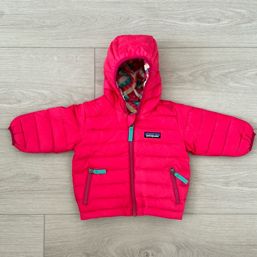 Patagonia Baby pink Reversible Down Sweater Hoody